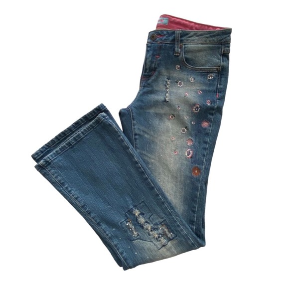 Zana Di Jeans Floral Embroidery + Gems Stretch Denim Pants Boot Cut Blue Size 9 - Picture 3 of 15